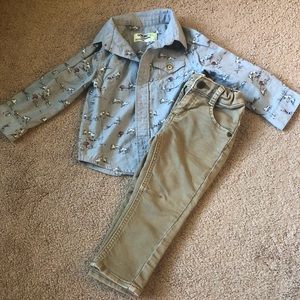OshKosh long sleeve shirt w/ skinny jeans set 2T